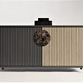 Modern Two Tone Entryway Console Cabinet Sideboard Featuring Vertical Stripes And Round Decorative Panel 3d model