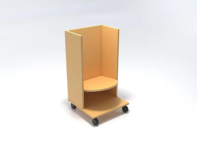 Single Sofa Wooden Functional Design with Curved Seat Lower Shelf and Wheels 3d model