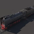 Vintage Black Steam Train With Red Wheels And Coal Cars On Railway Tracks