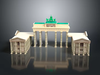 Brandenburg Gate Classical Structure With Columns Green Roof And Top Statues 3d model