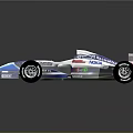 Blue And White Malaysia Sponsored Formula Racing Car With Streamlined Body And Large Wheels
