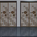 Chinese Style Side Hinged Doors With Golden Decorations And Geometric Patterns 3d model