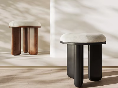 Modern Minimalist Stools With Upholstered Seat And Brown Black Cylindrical Legs 3d model