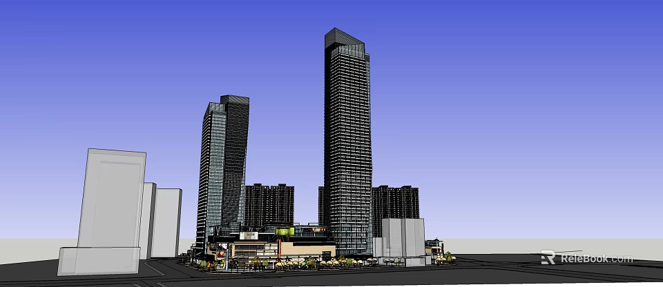 Modern High Rise Residential Buildings With Commercial Base In Urban Skyline 3d model 