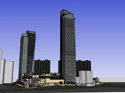 Modern High Rise Residential Buildings With Commercial Base In Urban Skyline 3d model