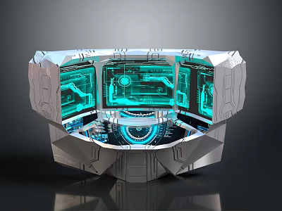 Advanced Computer Control Station With Multiple Blue Holographic Screens And Futuristic Interface 3d model