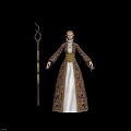 Wizard Character In Ornate Robe Holding Wooden Staff With Golden Accents