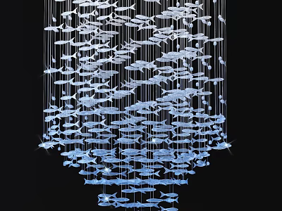 White and Blue Fish Shaped Multi Layered Decorative Hanging Chandelier 3d model