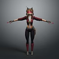 Cat Ear Headgear Figure In Red Jacket Black Pants With Arms Outstretched On Gray Background