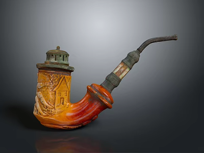 Intricately Carved Tobacco Pipe With Detailed Sculptural Design And Ornate Patterns 3d model