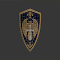 Ornate Decorative Shield With Blue Background Gold Eagle And Cross Design Elements