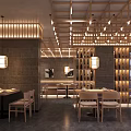 Modern Luxury Restaurant Reception Counter With Wine Rack Cherry Blossom Tree And Lighting Decor