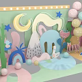 Colorful Kids Play Area With Cartoon Shapes Balloons And Decorative Elements