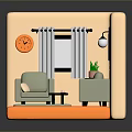 Modern Living Room Furniture With Sofa Armchair Coffee Table Plant Wall Clock And Carpet