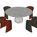 Modern Round Marble Dining Table Set With Four Brown And Black Chairs 3d model