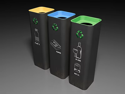 Modern Sleek Tall Recycling Bins For Sorting Recyclable Paper Plastic Glass And Metal Waste 3d model