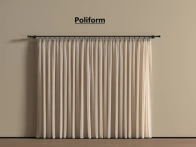 Light Beige Sheer Curtains With Black Metal Rod On Beige Wall 3d model