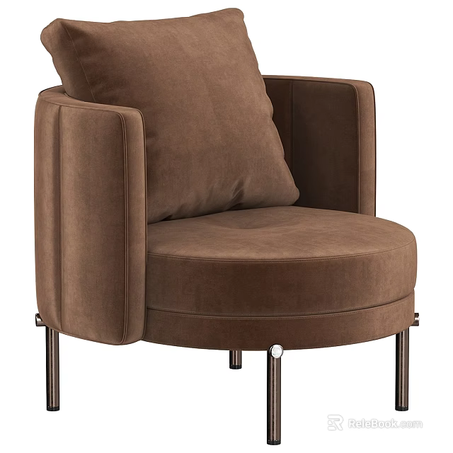 Comfortable Modern Brown Velvet Armchair With Rounded Seat Plush Cushion And Metal Legs 3d model 