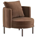 Comfortable Modern Brown Velvet Armchair With Rounded Seat Plush Cushion And Metal Legs