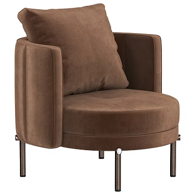 Comfortable Modern Brown Velvet Armchair With Rounded Seat Plush Cushion And Metal Legs 3d model
