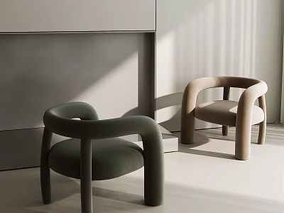 Green and Beige Modern Leisure Chairs with Curved Armrests in Sunlit Interior 3d model