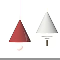 Modern Cone Shaped Pendant Lights Red And White With White Sphere And Metal Base