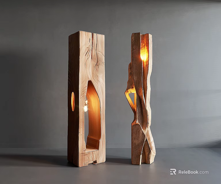 Unique Wooden Floor Lamps With Creative Carved Design And Warm Glow Lighting 3d model 