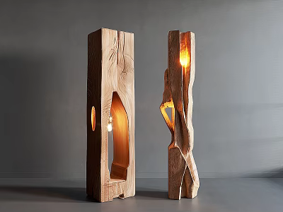 Unique Wooden Floor Lamps With Creative Carved Design And Warm Glow Lighting 3d model