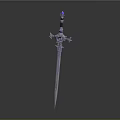 Glowing Blue Decorated Sword with Slim Blade and Intricate Hilt Patterns