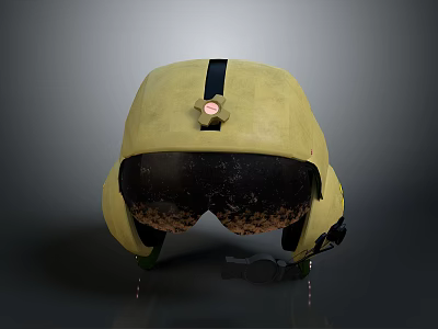 Yellow Military Tactical Weapon Helmet With Black Stripe And Protective Goggles 3d model
