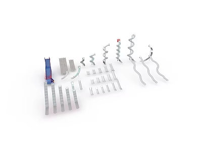 Playground Equipment Metal Components With Spiral Curved And Straight Structural Parts 3d model