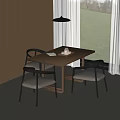 Modern Dining Table With Black Chairs And Light Gray Seats By Window Green Lawn View