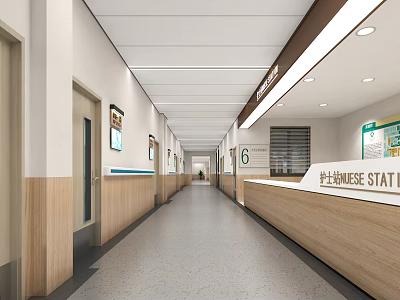 Hospital Outpatient Clinic Corridor Interior Design with Nurse Station and Consulting Room 3d model