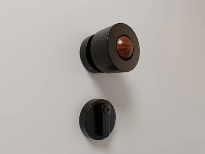 Modern Black Door Handle With Wooden Accent And Round Metal Design For Home Interior 3d model