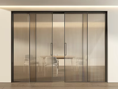 Modern Glass Sliding Doors With Metal Frame For Interior Space Division And Dining View 3d model