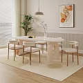 Modern Dining Table Set with White Oval Table Four Chairs Flower Vase and Fruit Bowl