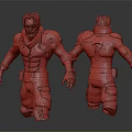 3D Male Character Model With White Hair Red Scarf Green Jacket And Metal Armor
