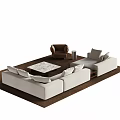 Modern White Sofa and Marble Coffee Table Set with Brown Armchair in Living Room