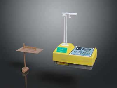 Industrial Scenic View With Yellow Equipment And Small Wooden Structure 3d model
