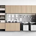 Modern Tea Room With Wooden Cabinets Shelves Printers And Wall Mounted Notices