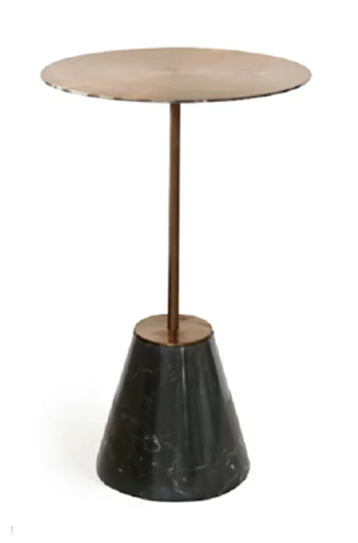 Round Side Table With Copper Metal Top And Conical Black Marble Base 3d model