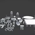 Industrial Equipment 3D Models Including Water Towers Satellite Dishes Pipes Communication Towers Platforms and Components