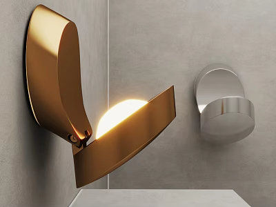 Modern Wall Lamps with Golden and Silver Design Illuminating Gray Wall 3d model