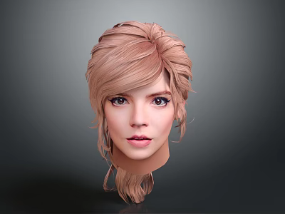 3D Rendered Female Head With Curly Light Brown Hair And Realistic Facial Features 3d model