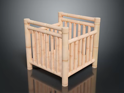 Natural Bamboo Baby Crib With Sturdy Railings And Safe Simple Design 3d model