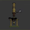 Vintage Brass Microscope With Tall Barrel Green Base And Reflective Mirror