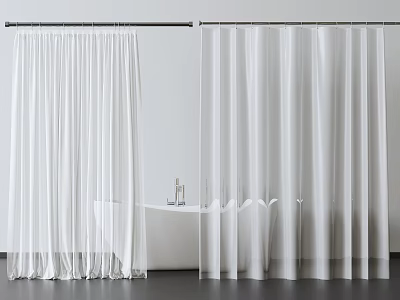 White Transparent Shower Curtain For Bathroom With Bathtub Shower Rod And Hooks 3d model
