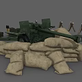 Military Weapon Tank Equipped With Sandbags Wooden Crates And Tripods Setup
