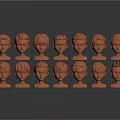 Multiple Character Head Models with Various Hairstyles in Orange Color 3d model