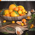 Fresh Oranges And Tangerines In Wooden Bowl With Leaves And Peeled Segments